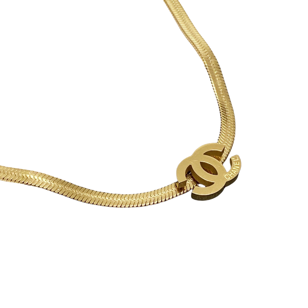 CCN207 cc logo snake chain Choker Necklace - ccjewelryacc