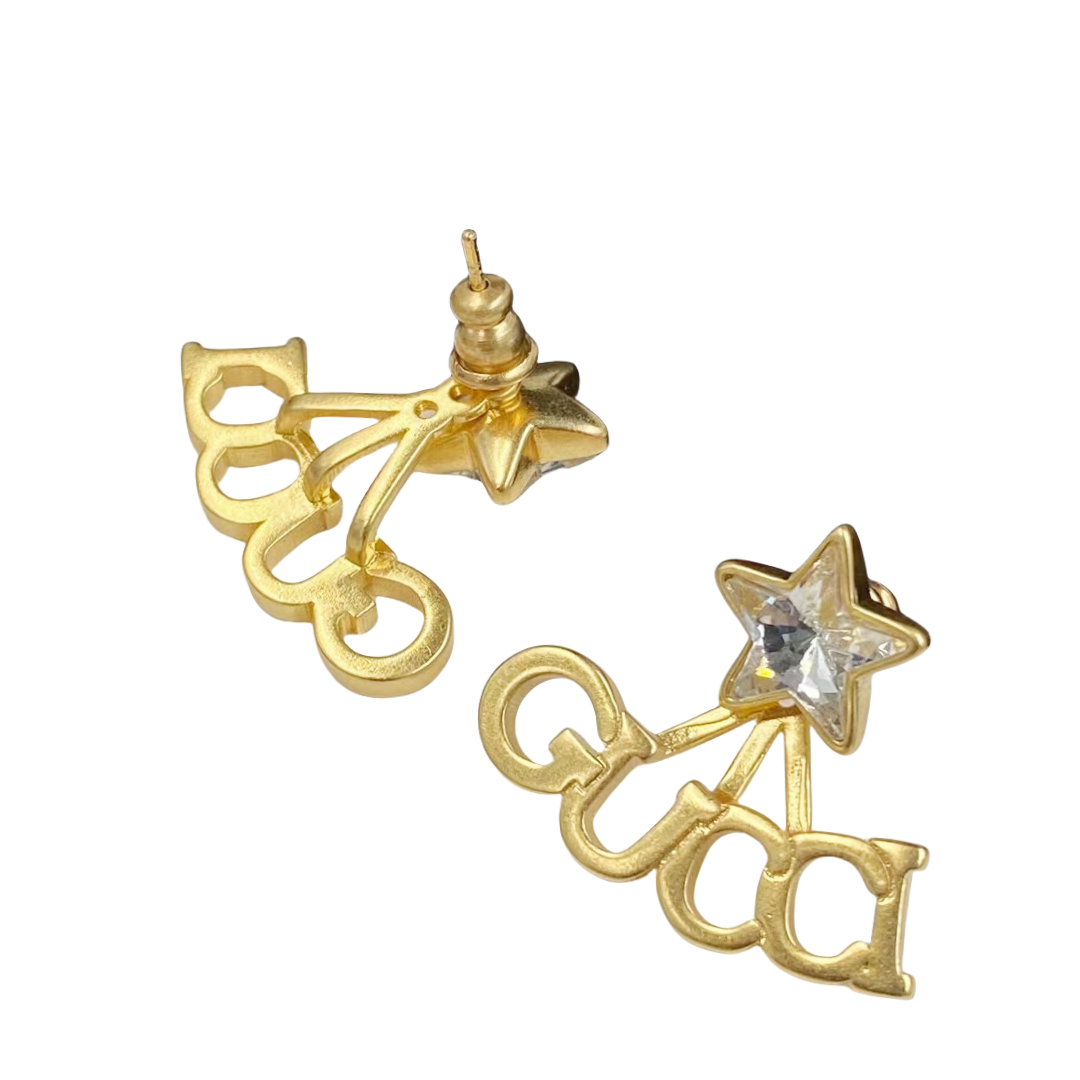 GGE009 Star GG letter stud earring in metal and crystal - ccjewelryacc