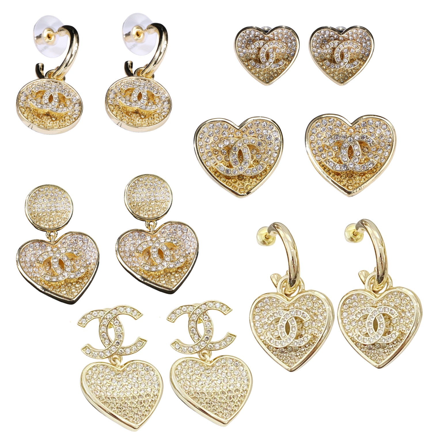 CCE626 23p Full gradient crystal CC heart earring - ccjewelryacc