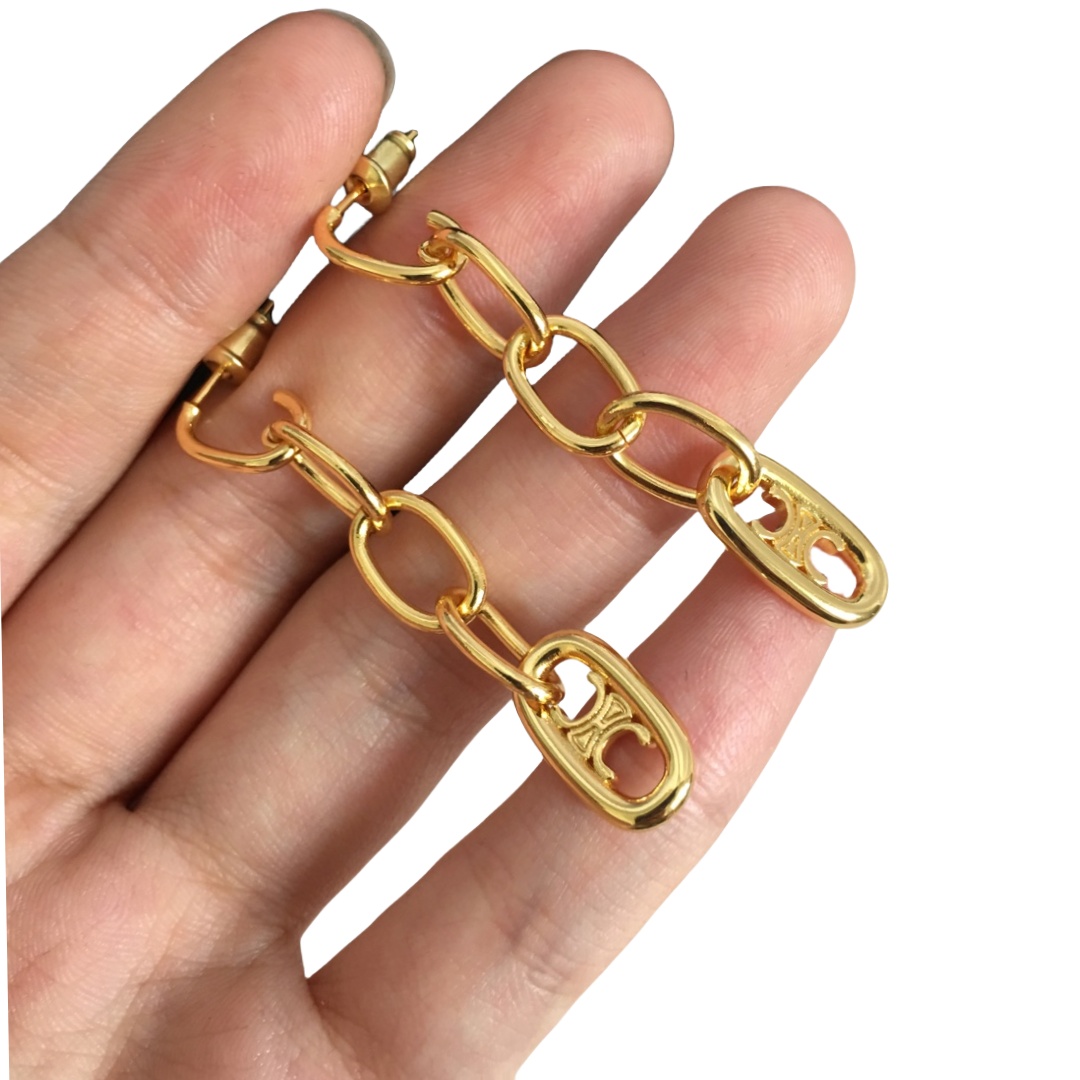 CLE072 Act de Triomphe Link chain drop earring in metal - ccfashionjewelry