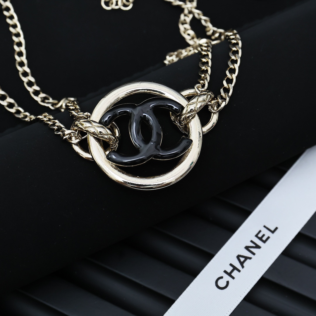 CCN563 Metal chain enamel cc logo choker necklace - ccjewelryacc