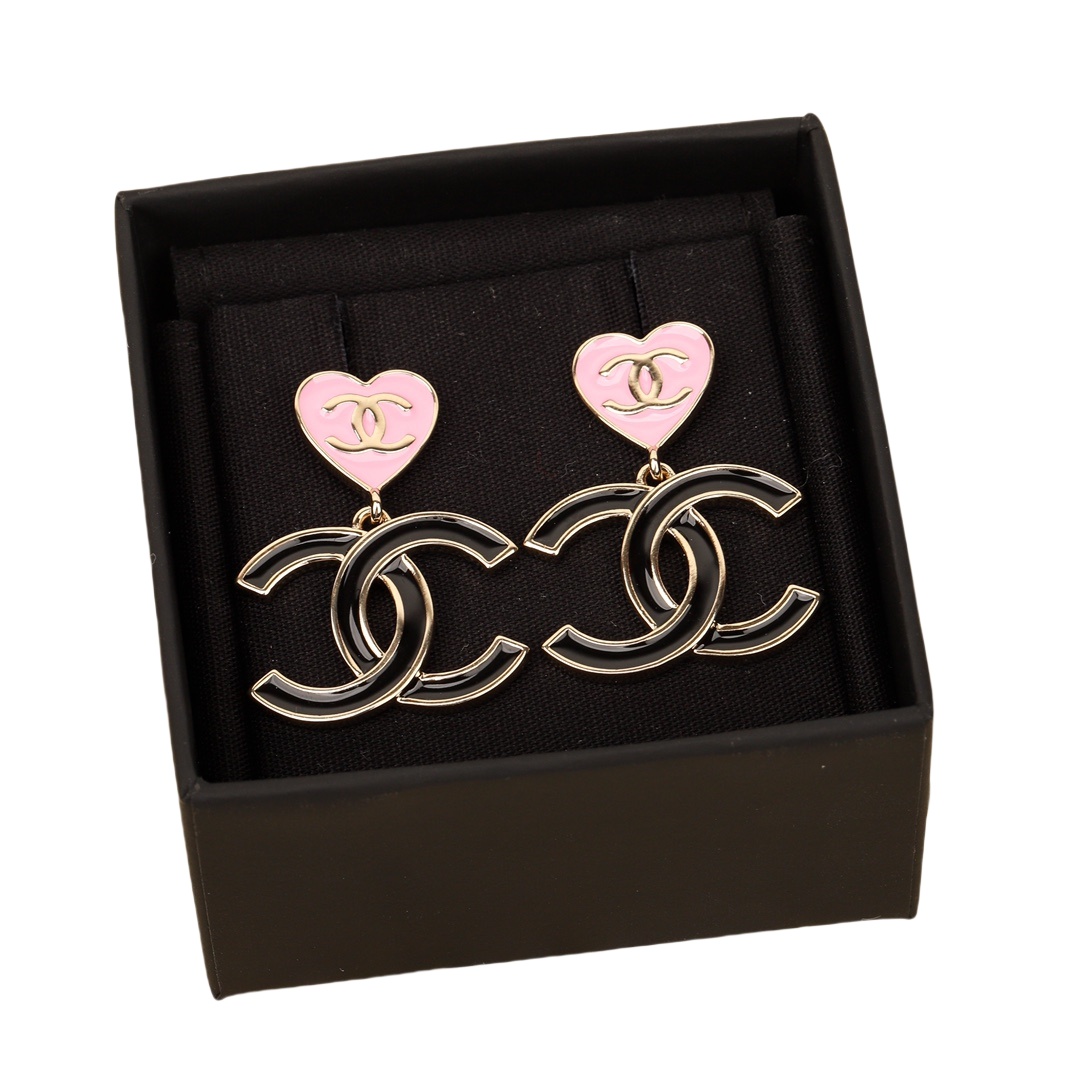 CCE746  24A Enamel Heart double CC earrings - ccjewelryacc