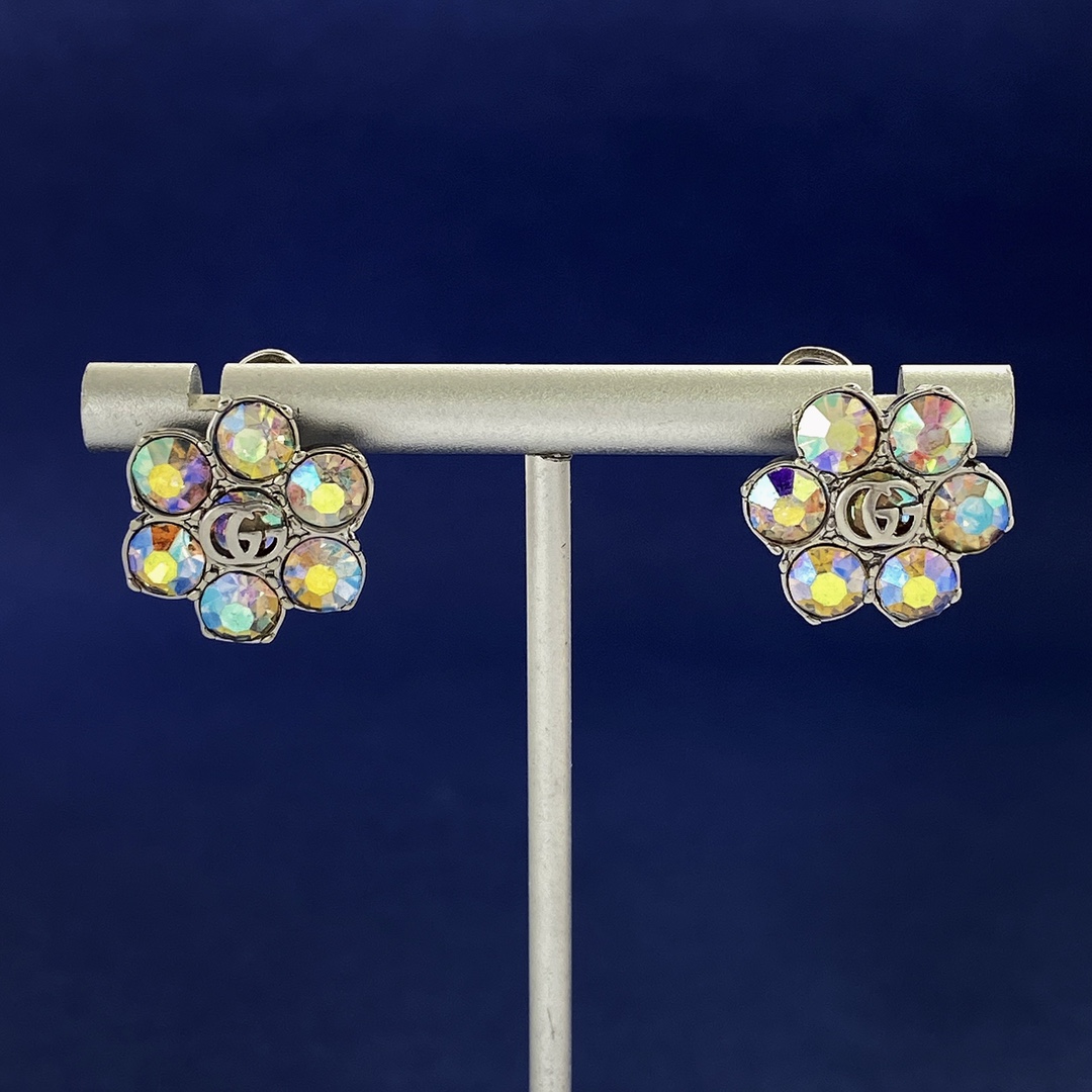 GGE129 GG Colorful diamond flower stud earring - ccjewelryacc