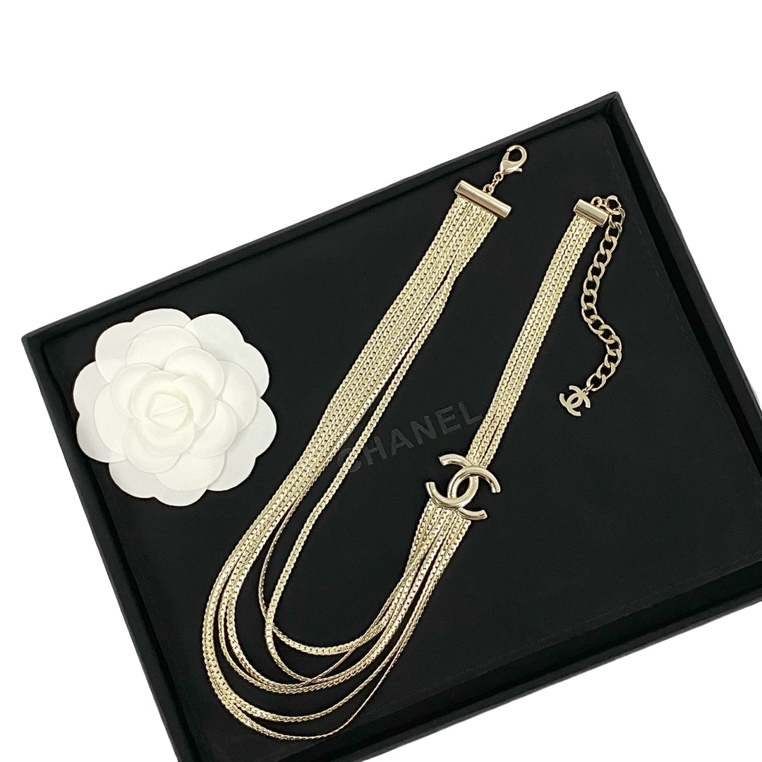 CCN561 Metal multilayer snake chain with  CC logo necklace - ccjewelryacc