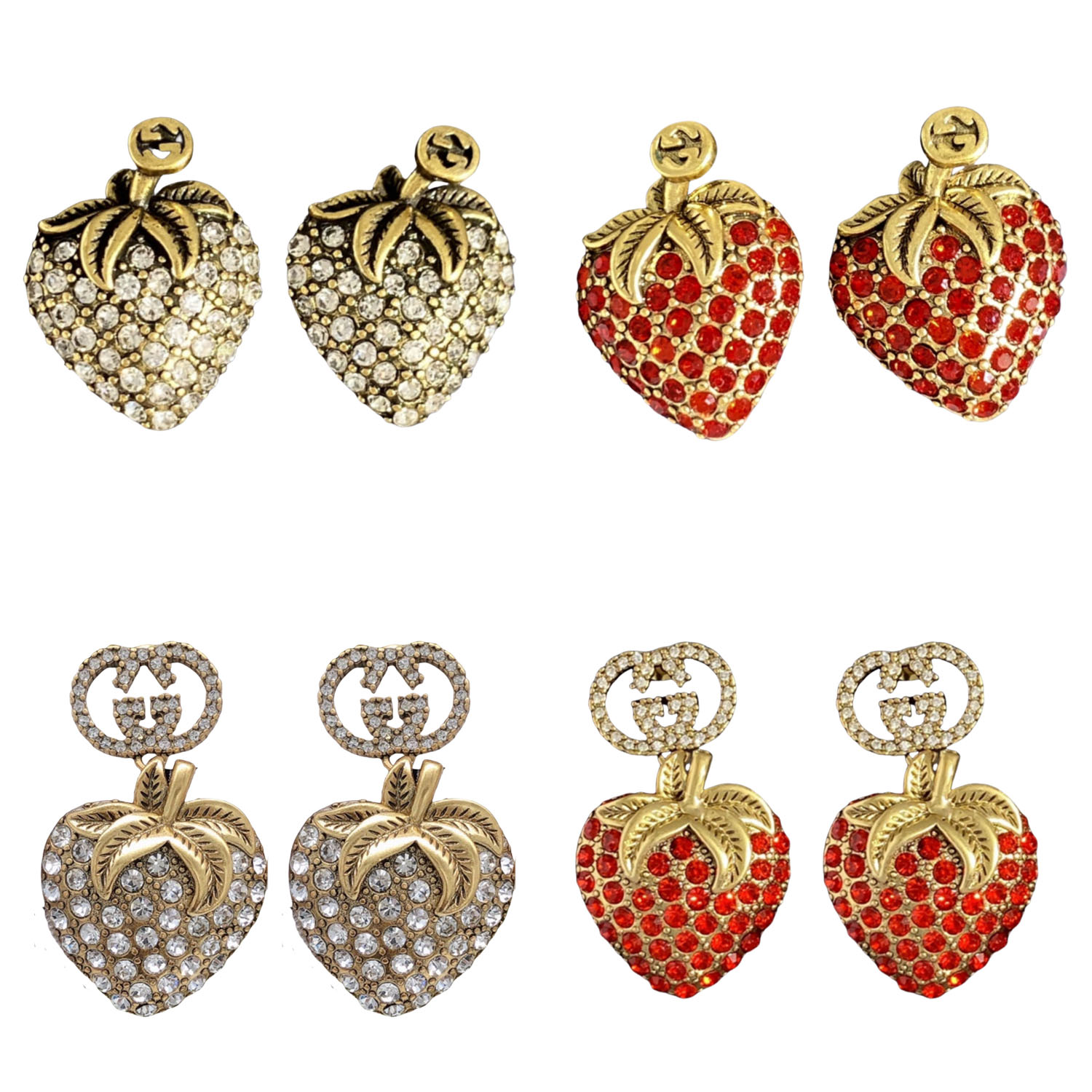 GGE057 Vintage GG crystal strawberry earrings - ccjewelryacc