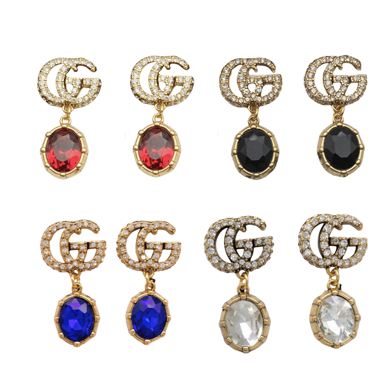 GGE011 Vintage GG logo gemstone drop earring - ccjewelryacc