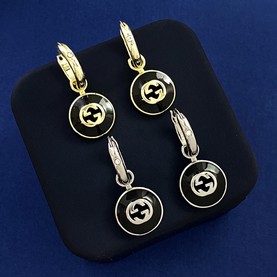 GGE139 Onyx gg logo drop earring - ccjewelryacc