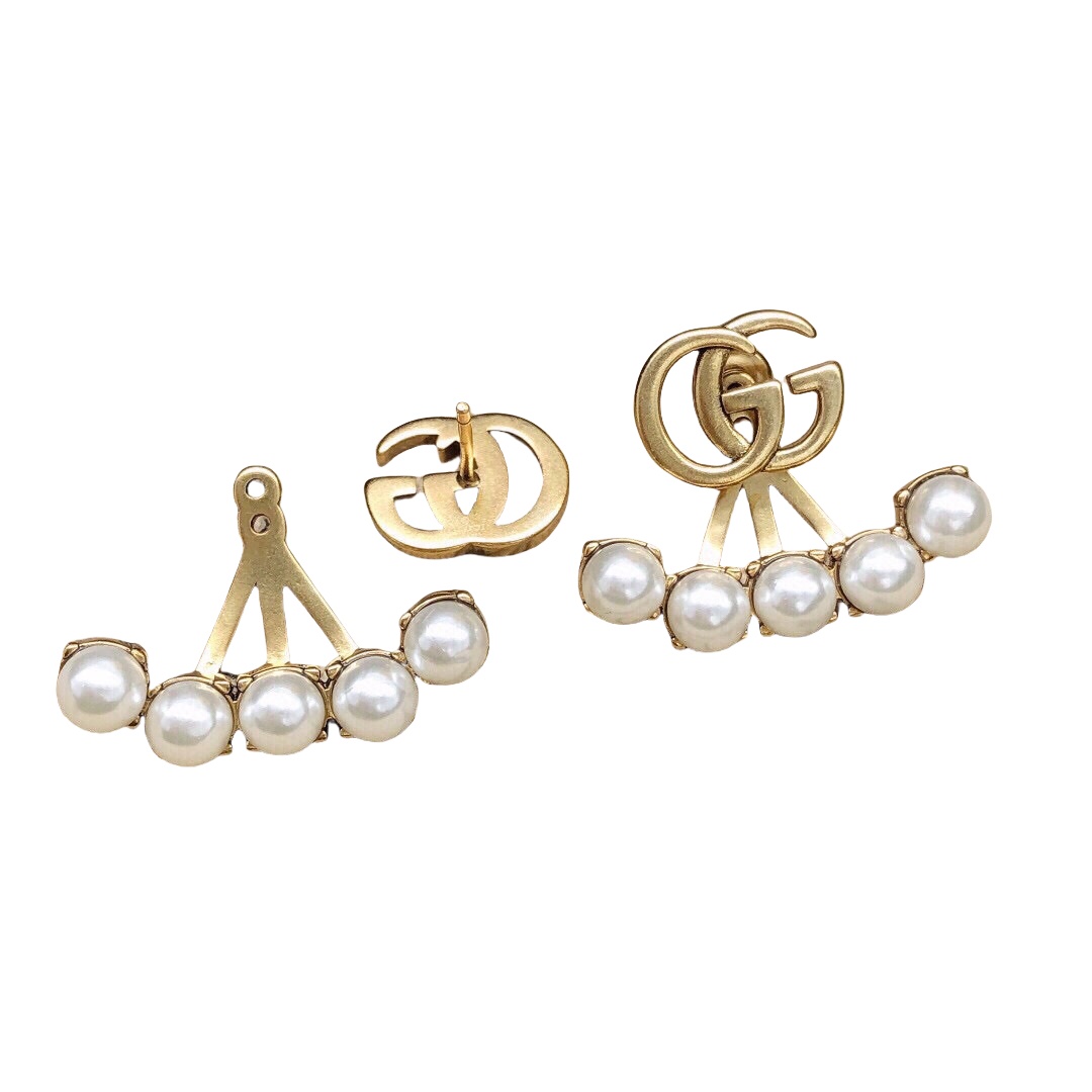 GGE013 GG logo earring in metal and pearl - ccjewelryacc