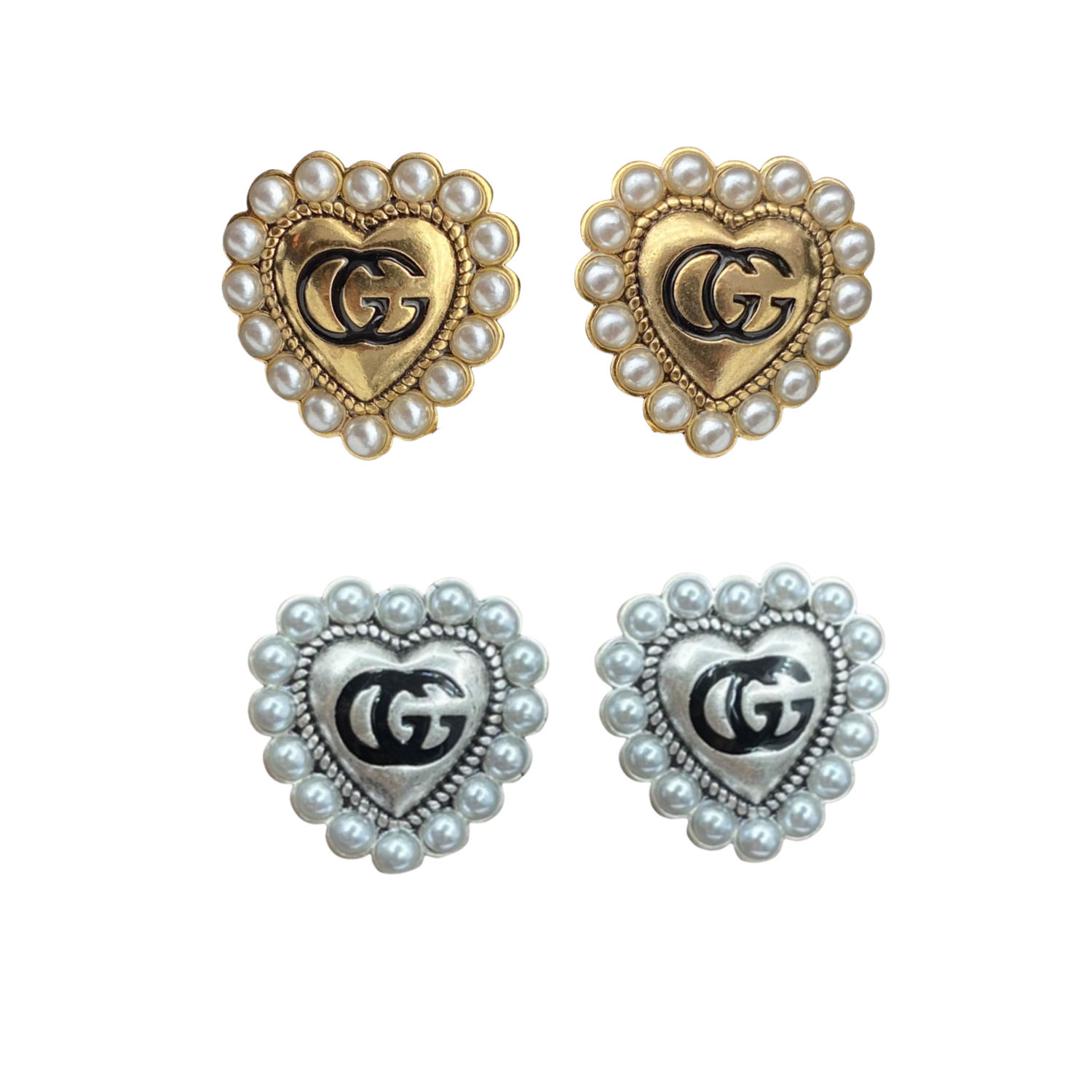 GGE079 GG heart stud earring in metal - ccjewelryacc