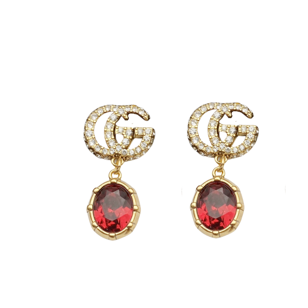 GGE011 Vintage GG logo gemstone drop earring - ccjewelryacc