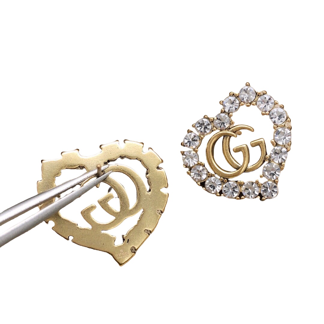 GGE007 GG Heart stud earring in metal and pearl crystal - ccjewelryacc