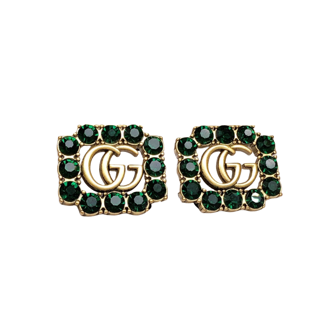 GGE014 GG Logo stud earring in metal and crystal - ccjewelryacc