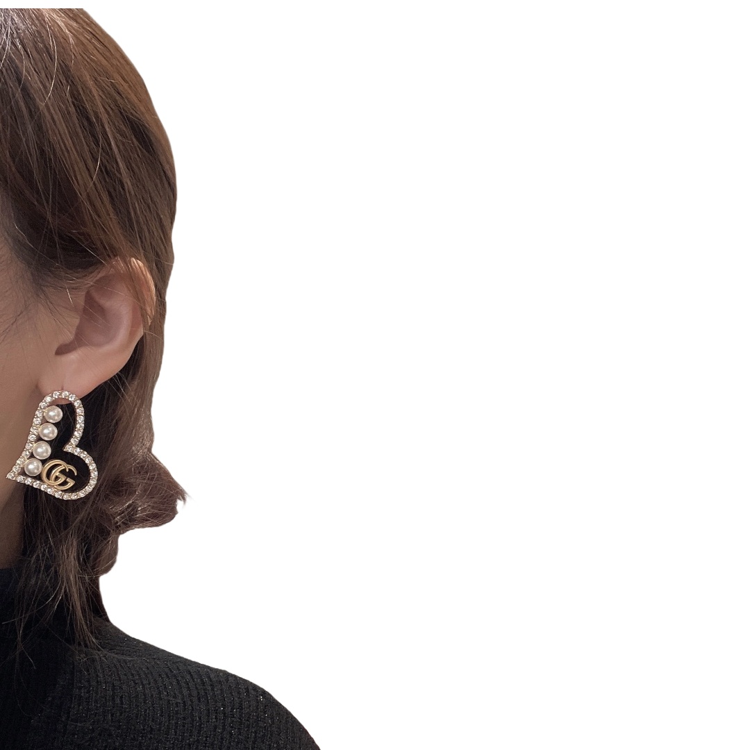 GGE047 GG Heart earring in metal crystal pearl - ccjewelryacc