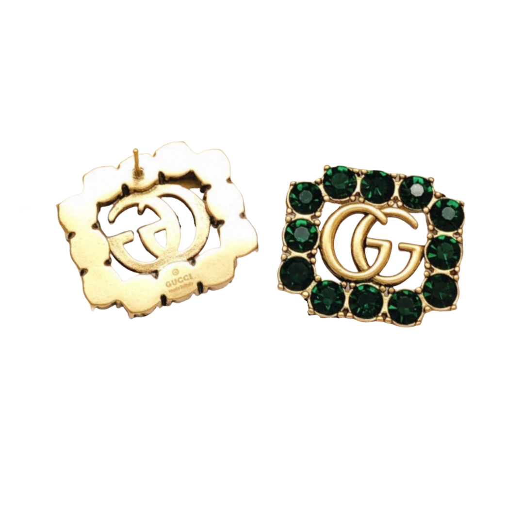 GGE014 GG Logo stud earring in metal and crystal - ccjewelryacc