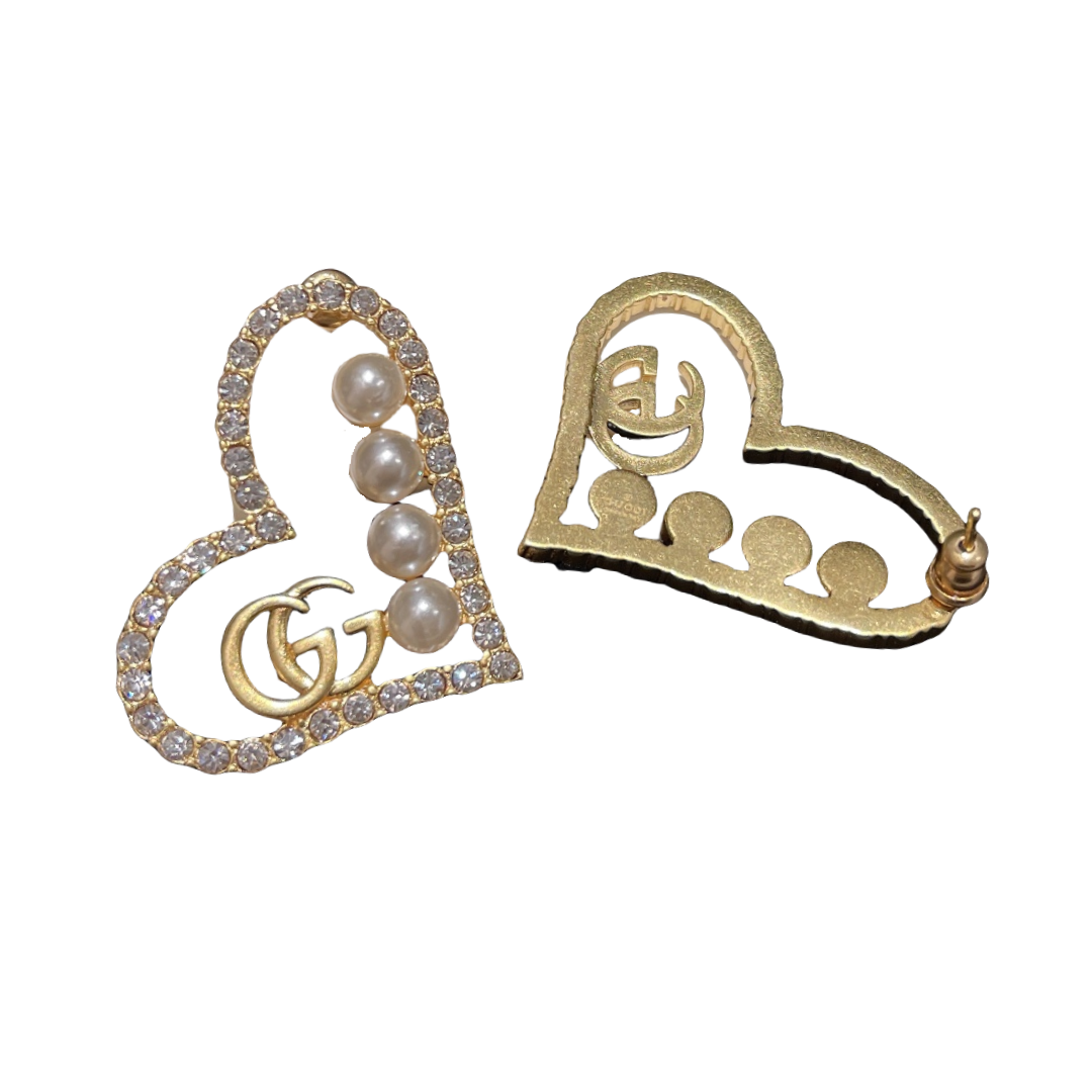 GGE047 GG Heart earring in metal crystal pearl - ccjewelryacc