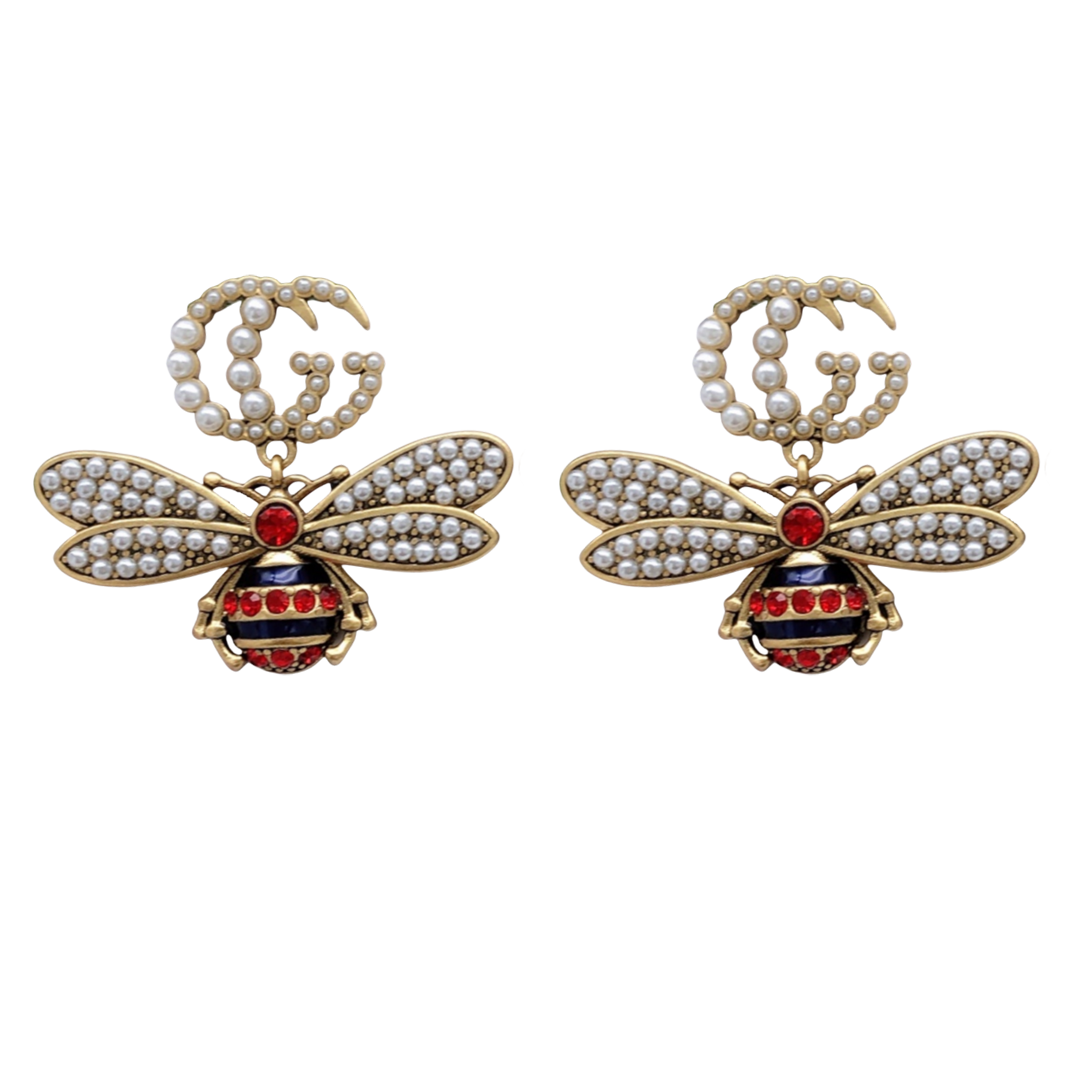 GGE043 GG bee drop earrings with pearl - ccjewelryacc