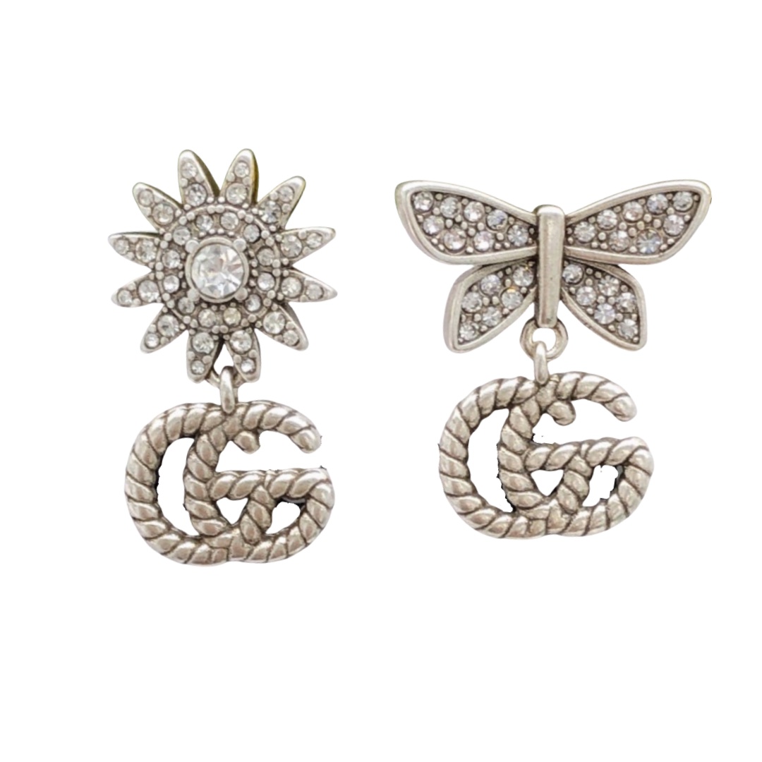 GGE036 GG Bow double G interlocking stud earrings - ccjewelryacc