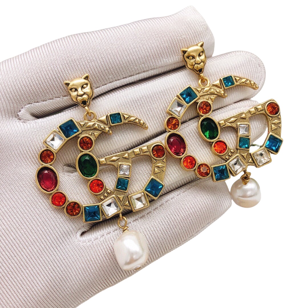 GGE012 Colorful diamond GG logo earring - ccjewelryacc