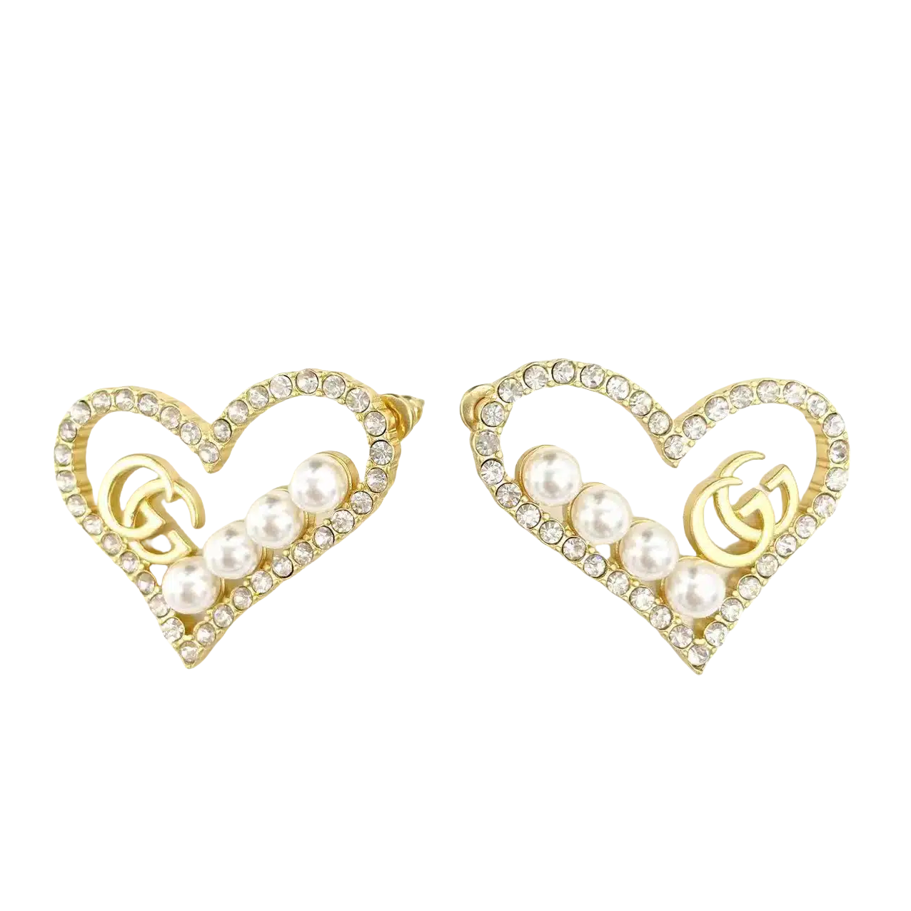 GGE047 GG Heart earring in metal crystal pearl - ccjewelryacc