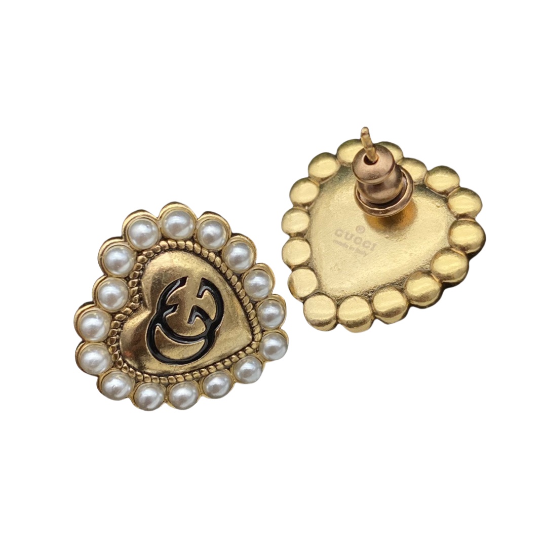 GGE079 GG heart stud earring in metal - ccjewelryacc