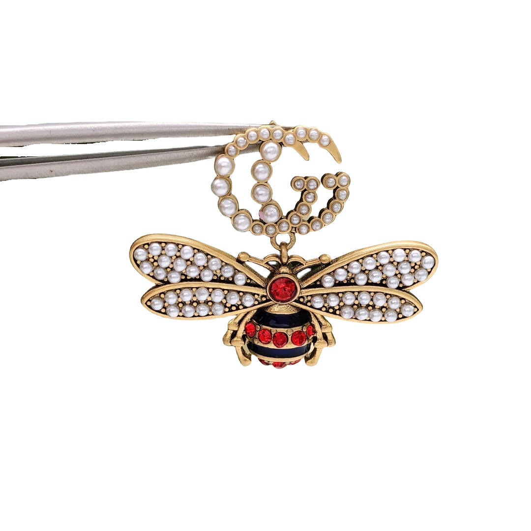GGE043 GG bee drop earrings with pearl - ccjewelryacc