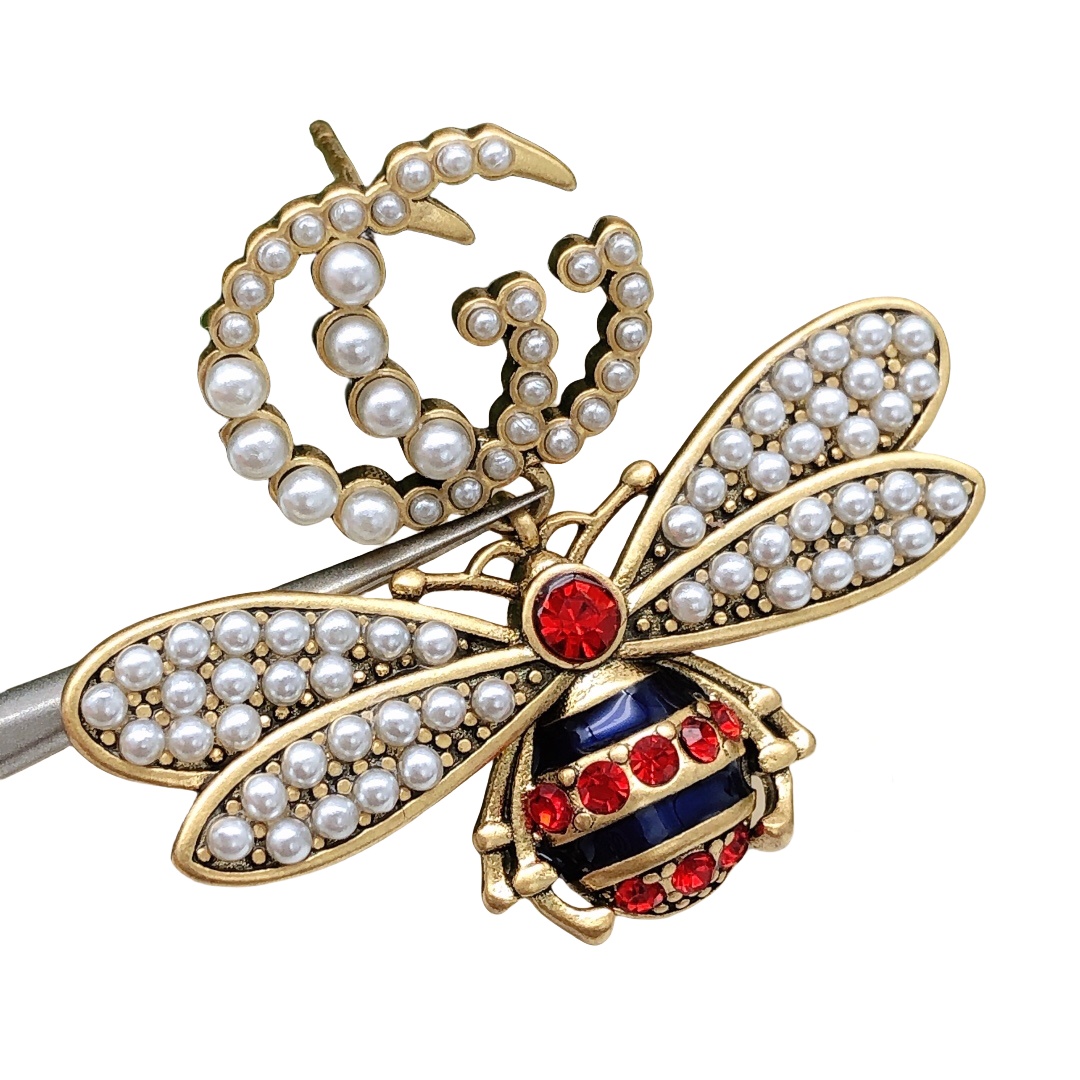 GGE043 GG bee drop earrings with pearl - ccjewelryacc