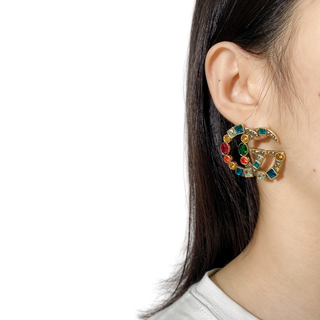 GGE012 Colorful diamond GG logo earring - ccjewelryacc