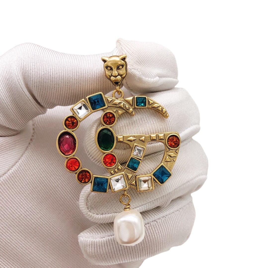 GGE012 Colorful diamond GG logo earring - ccjewelryacc