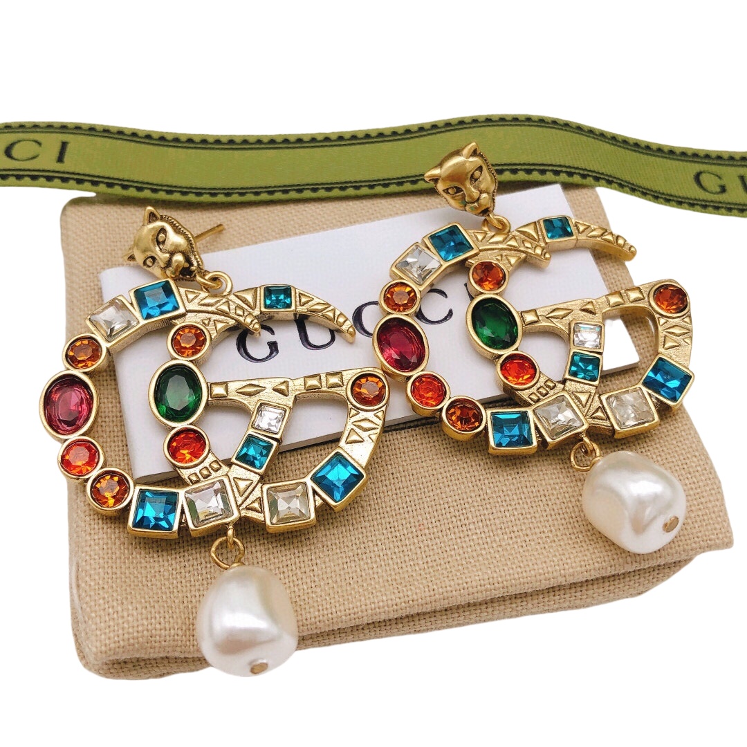 GGE012 Colorful diamond GG logo earring - ccjewelryacc