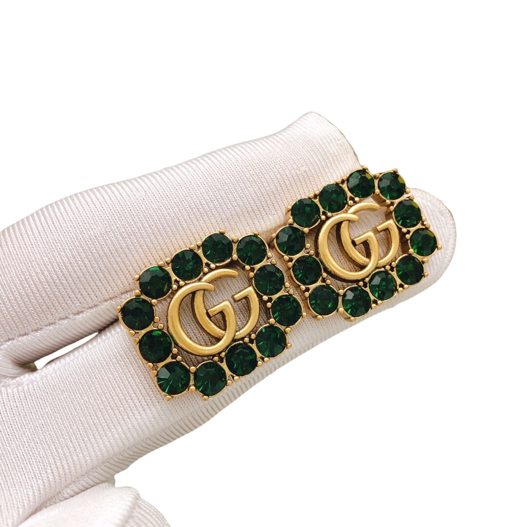 GGE014 GG Logo stud earring in metal and crystal - ccjewelryacc