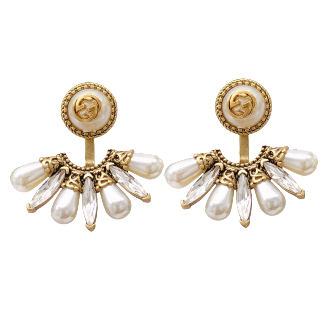 GGE040 GG Fan shape stud earring with diamond - ccjewelryacc
