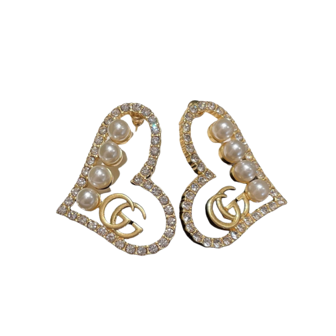 GGE047 GG Heart earring in metal crystal pearl - ccjewelryacc
