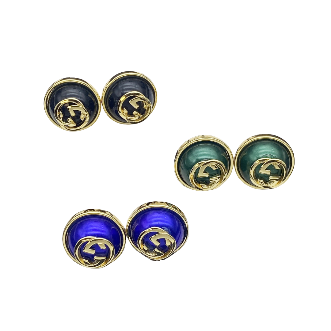 GGE140 Half Round bead GG logo stud Earrings - ccjewelryacc