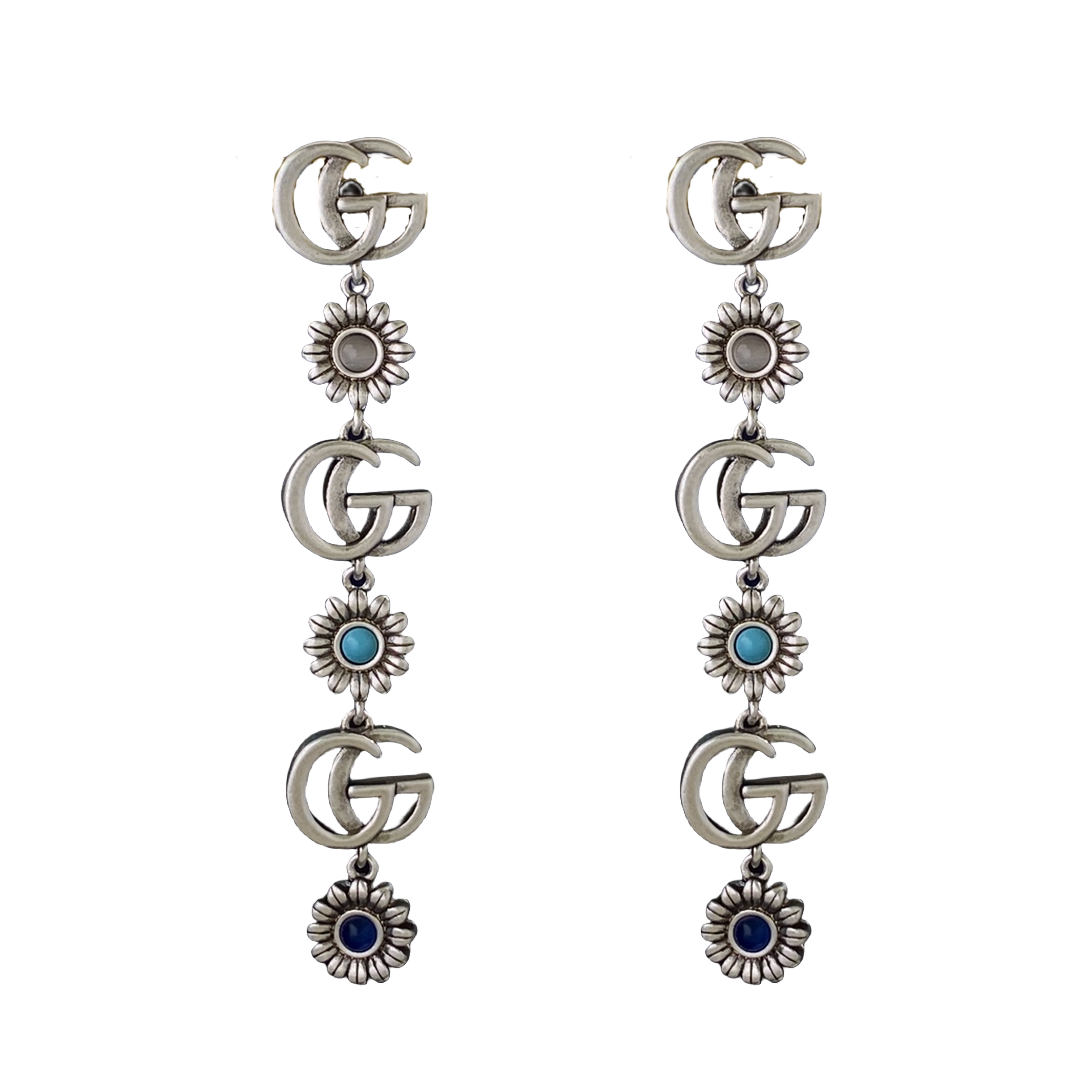 GGE042 Vintage GG Logo and flower long earrings - ccjewelryacc