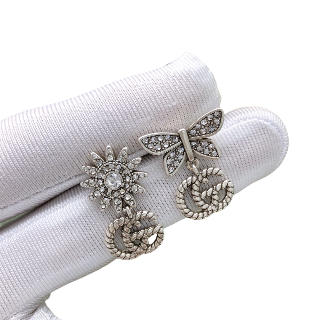 GGE036 GG Bow double G interlocking stud earrings - ccjewelryacc