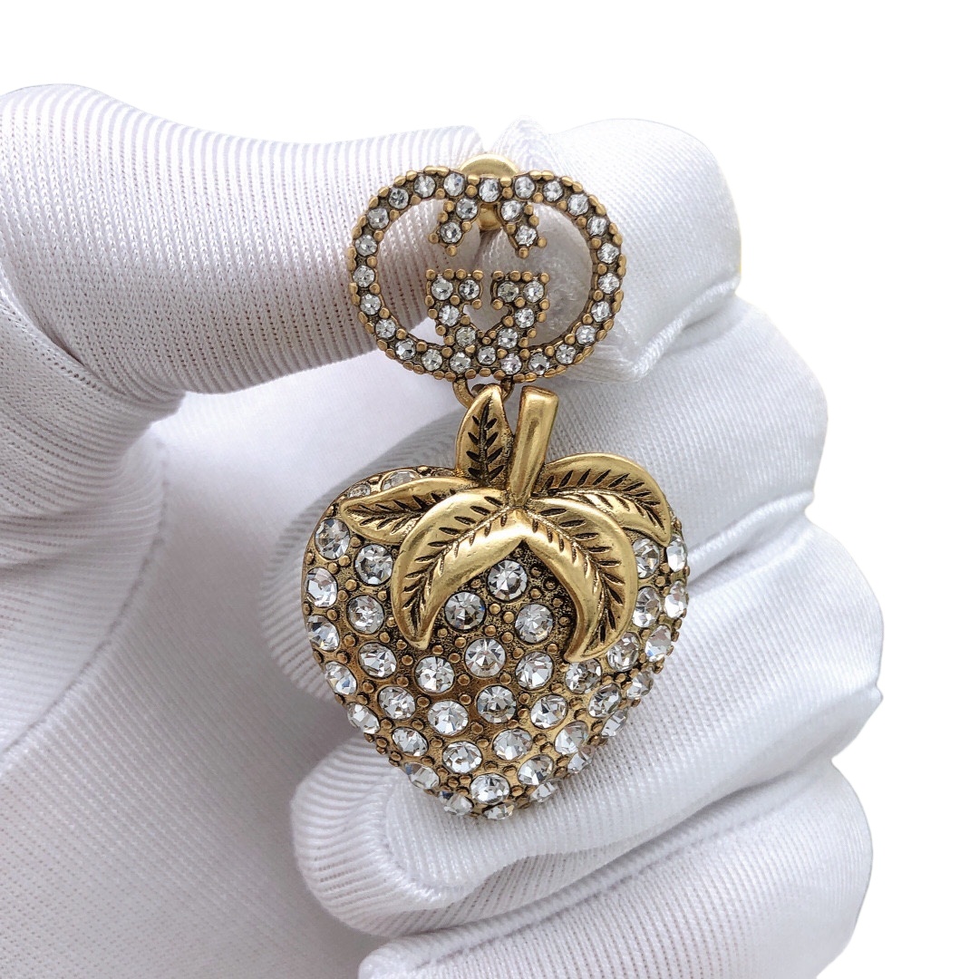 GGE057 Vintage GG crystal strawberry earrings - ccjewelryacc