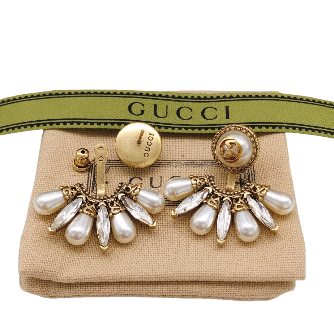 GGE040 GG Fan shape stud earring with diamond - ccjewelryacc