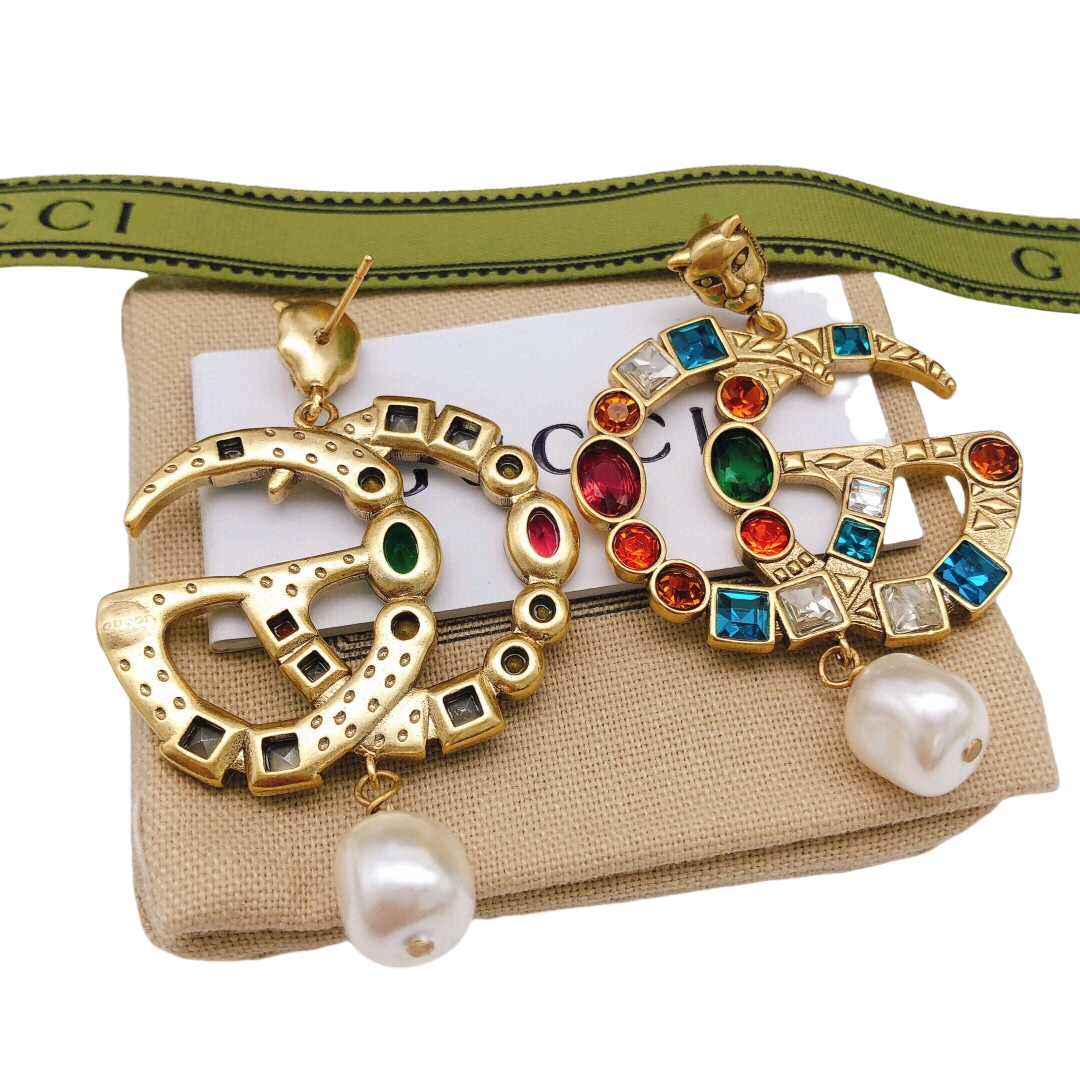 GGE012 Colorful diamond GG logo earring - ccjewelryacc