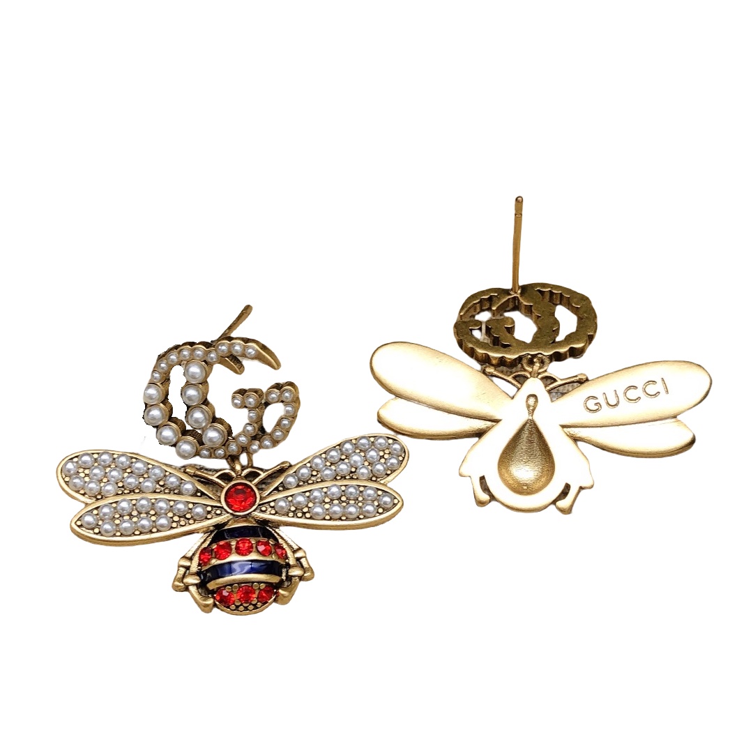 GGE043 GG bee drop earrings with pearl - ccjewelryacc