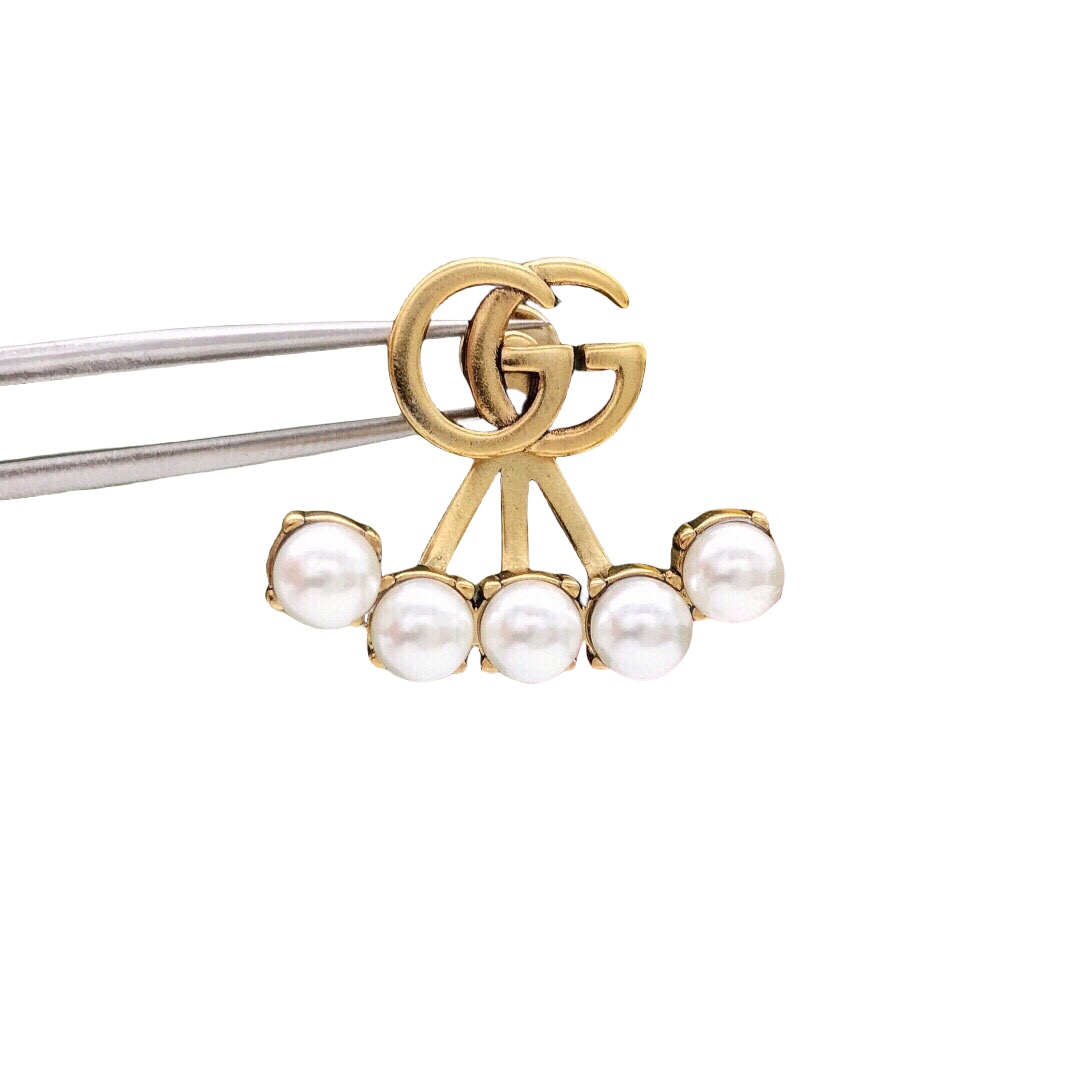GGE013 GG logo earring in metal and pearl - ccjewelryacc