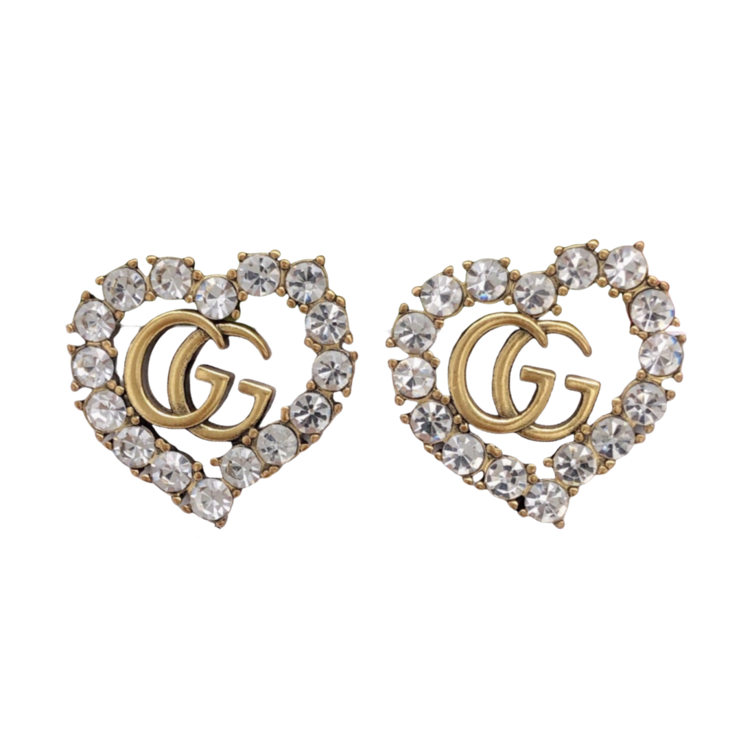 GGE007 GG Heart stud earring in metal and pearl crystal - ccfashionjewelry