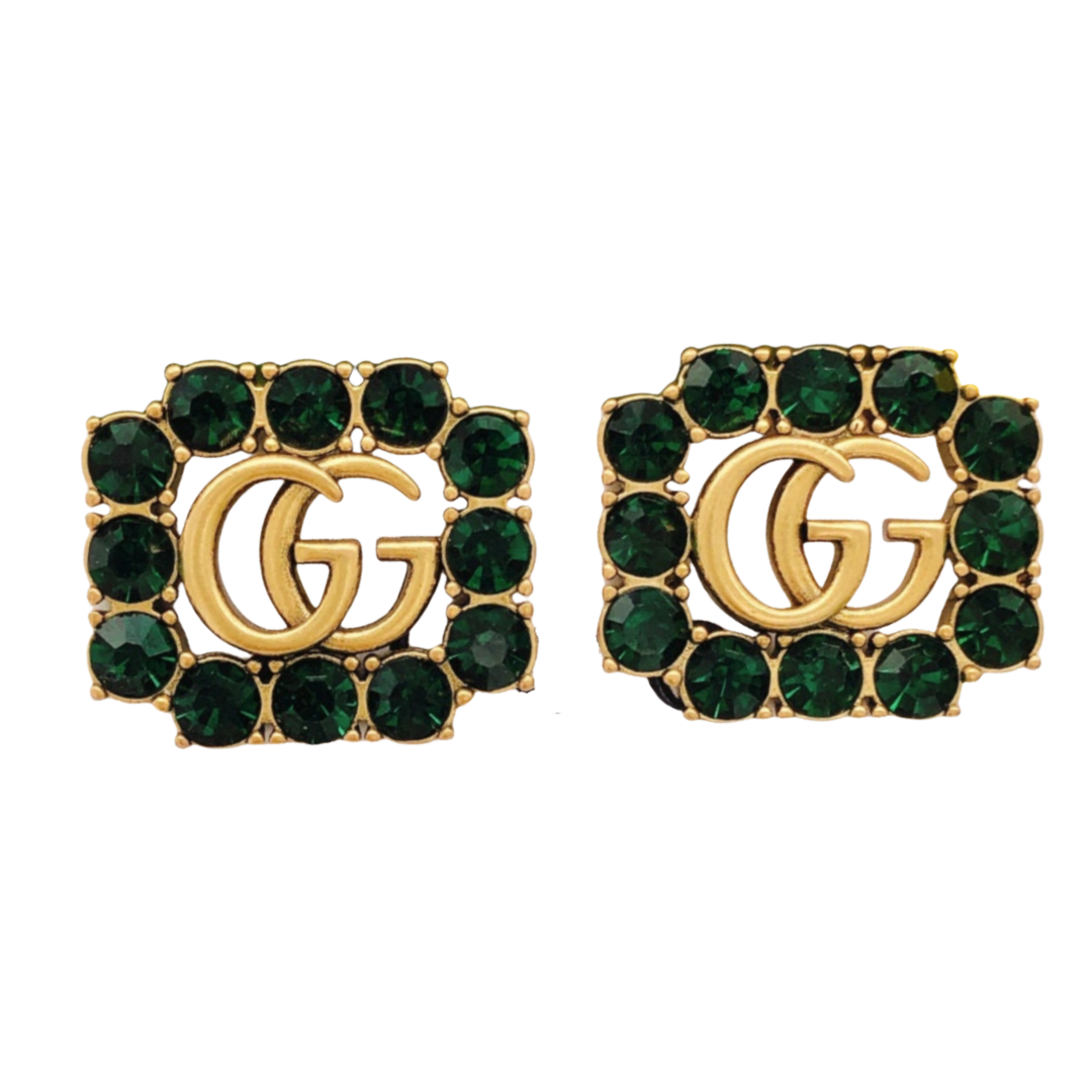 GGE014 GG Logo stud earring in metal and crystal - ccjewelryacc