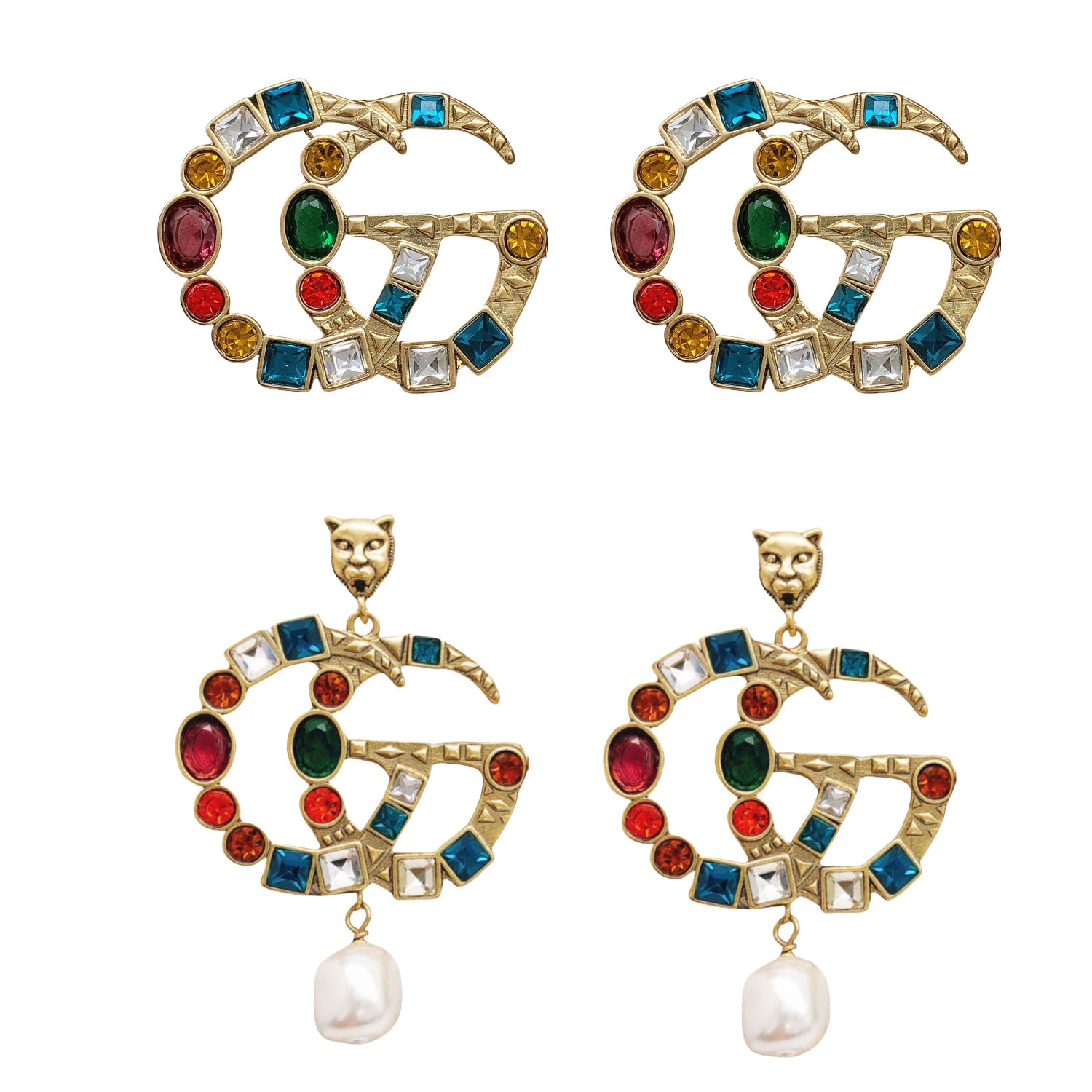 GGE012 Colorful diamond GG logo earring - ccjewelryacc