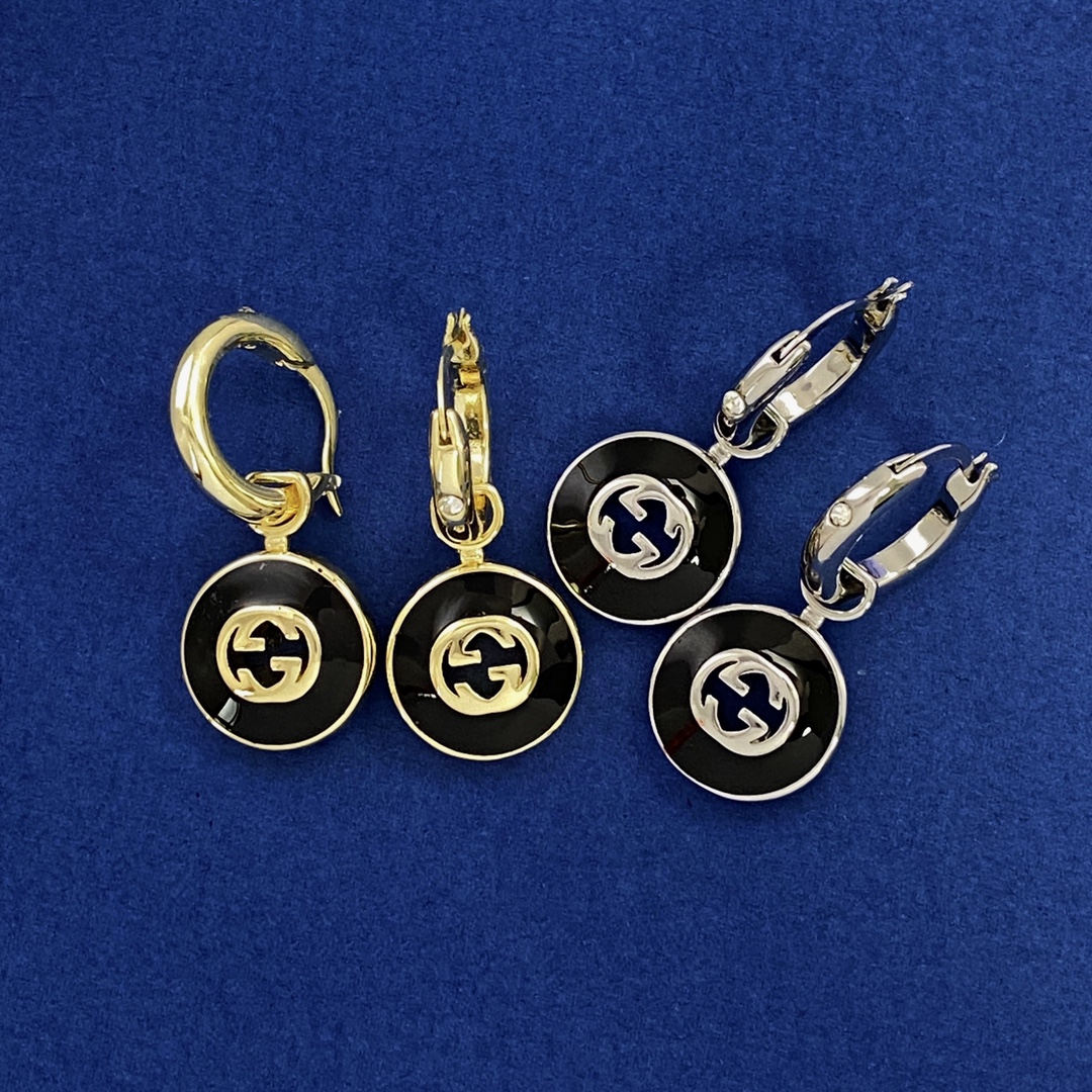 GGE139 Onyx gg logo drop earring - ccjewelryacc