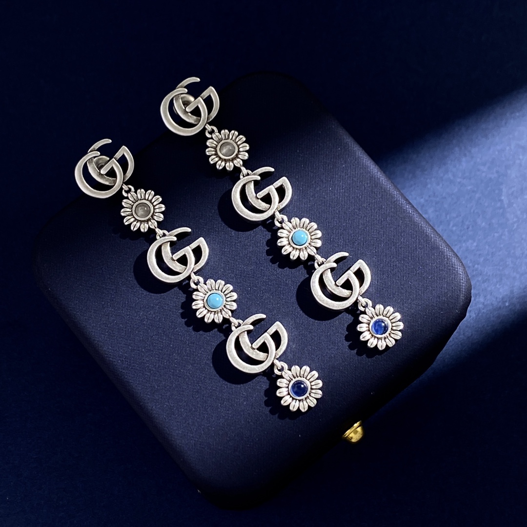 GGE042 Vintage GG Logo and flower long earrings - ccjewelryacc