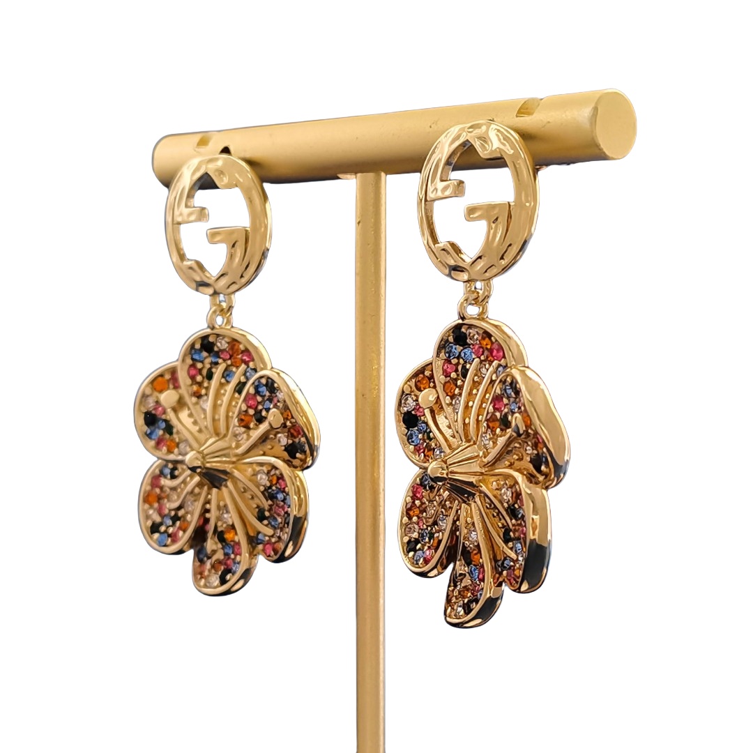 GGE066 GG Interlocking g flower drop earrings in metal and colorful crystal - ccjewelryacc
