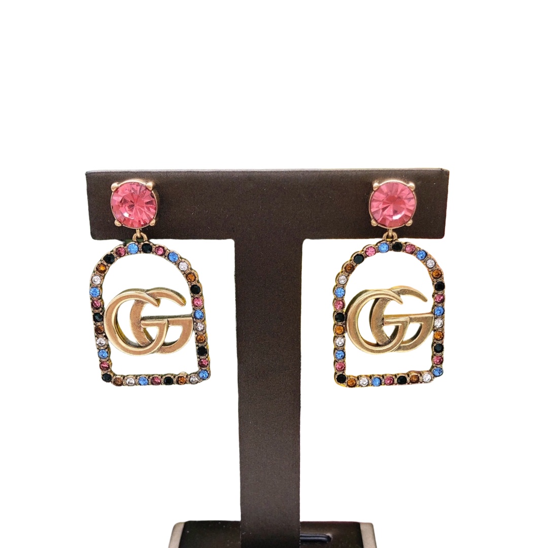 GGE052 Multi stone GG logo earrings - ccjewelryacc