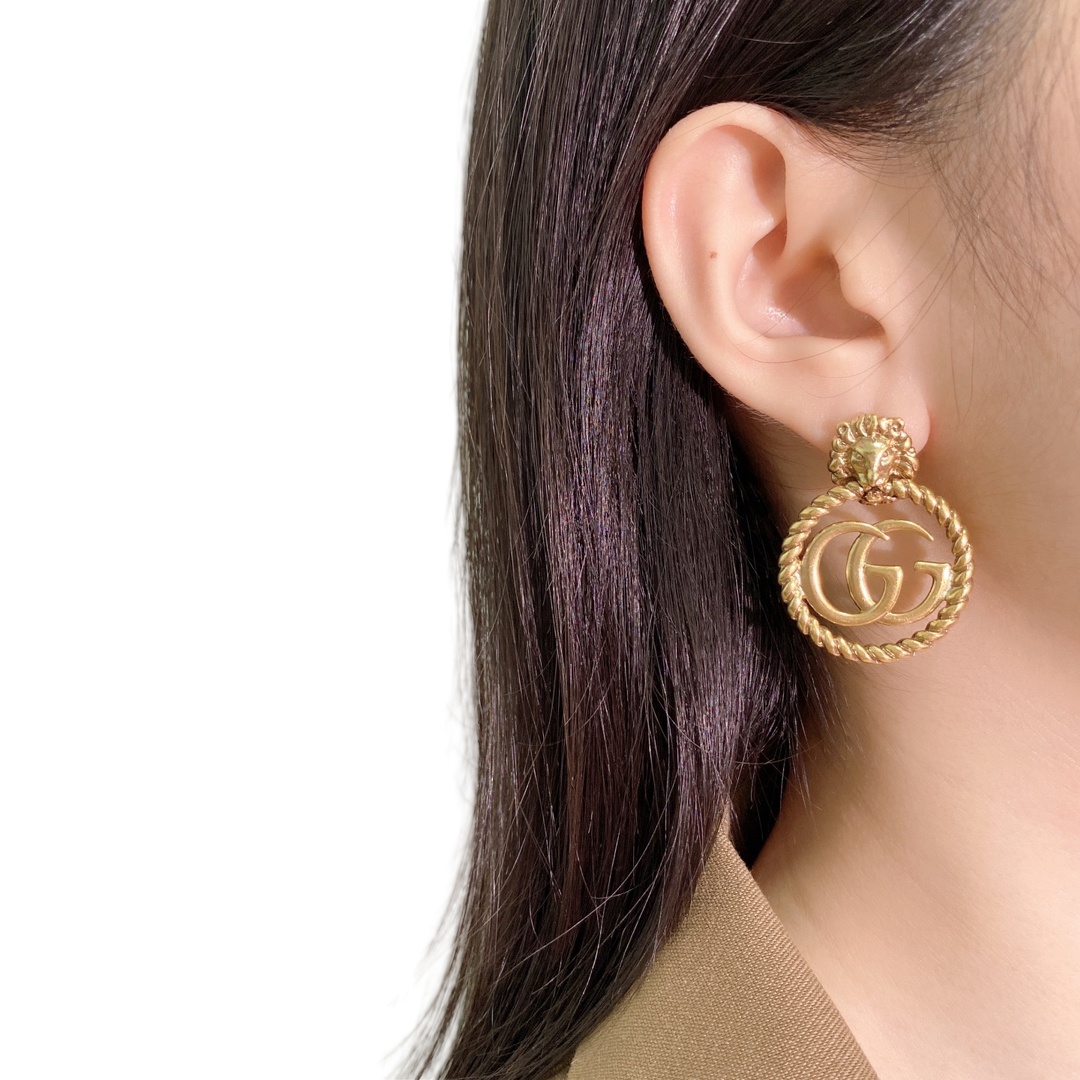 GGE064 GG lion head Drop earrings - ccjewelryacc