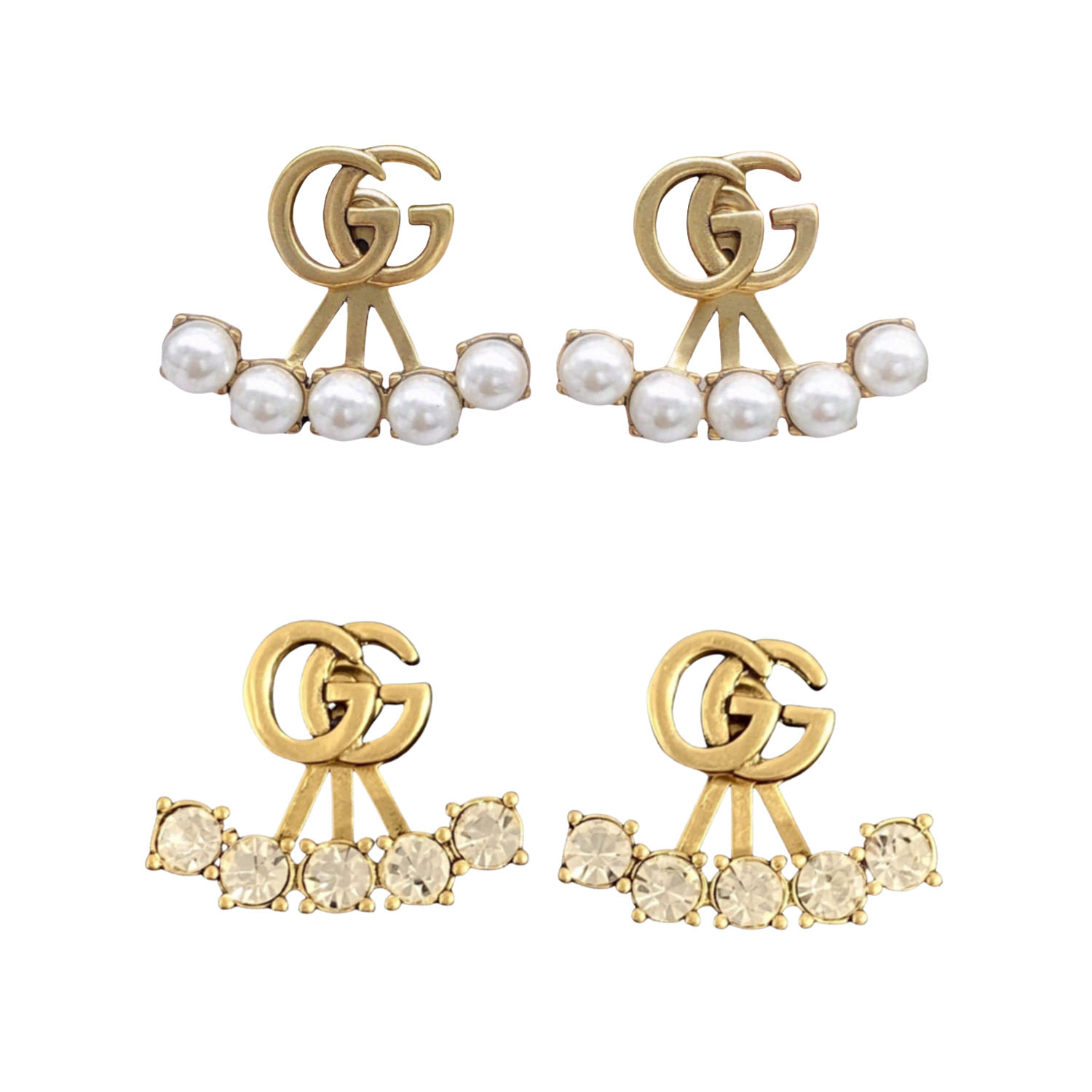 GGE013 GG logo earring in metal and pearl - ccjewelryacc