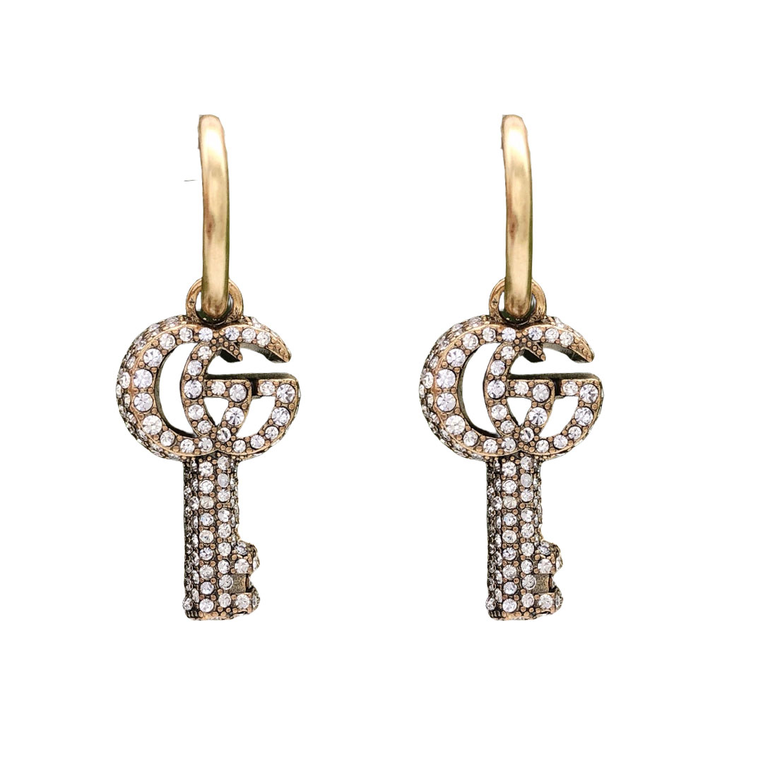 GGE058 Full crystal GG logo key earrings - ccjewelryacc